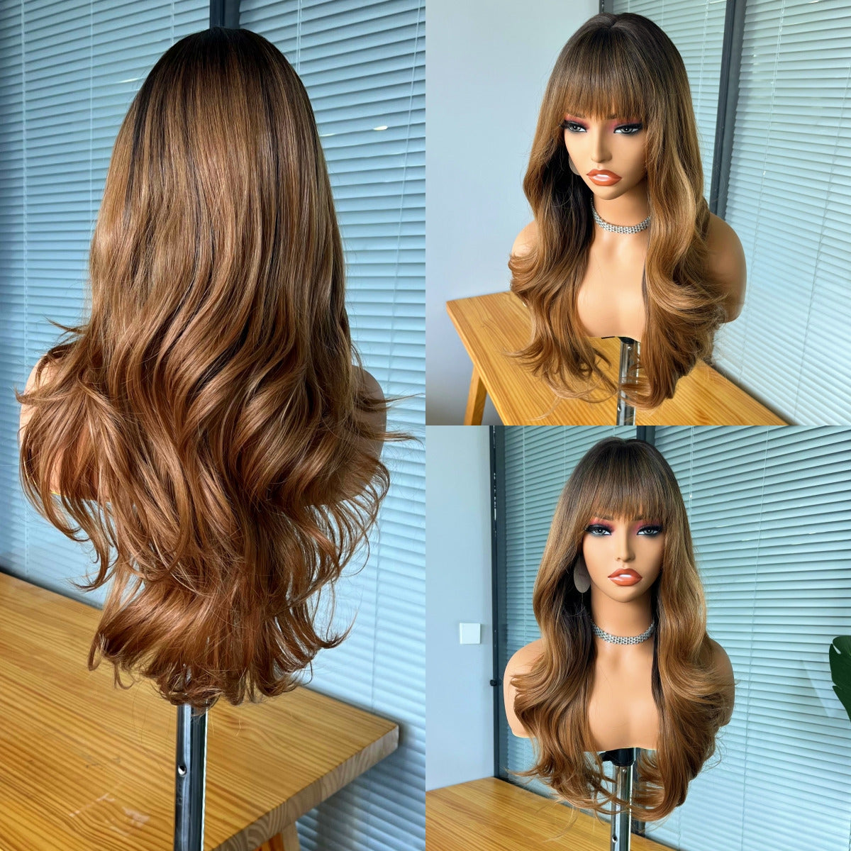 Reddish Brown Synthetic Wig with Bangs